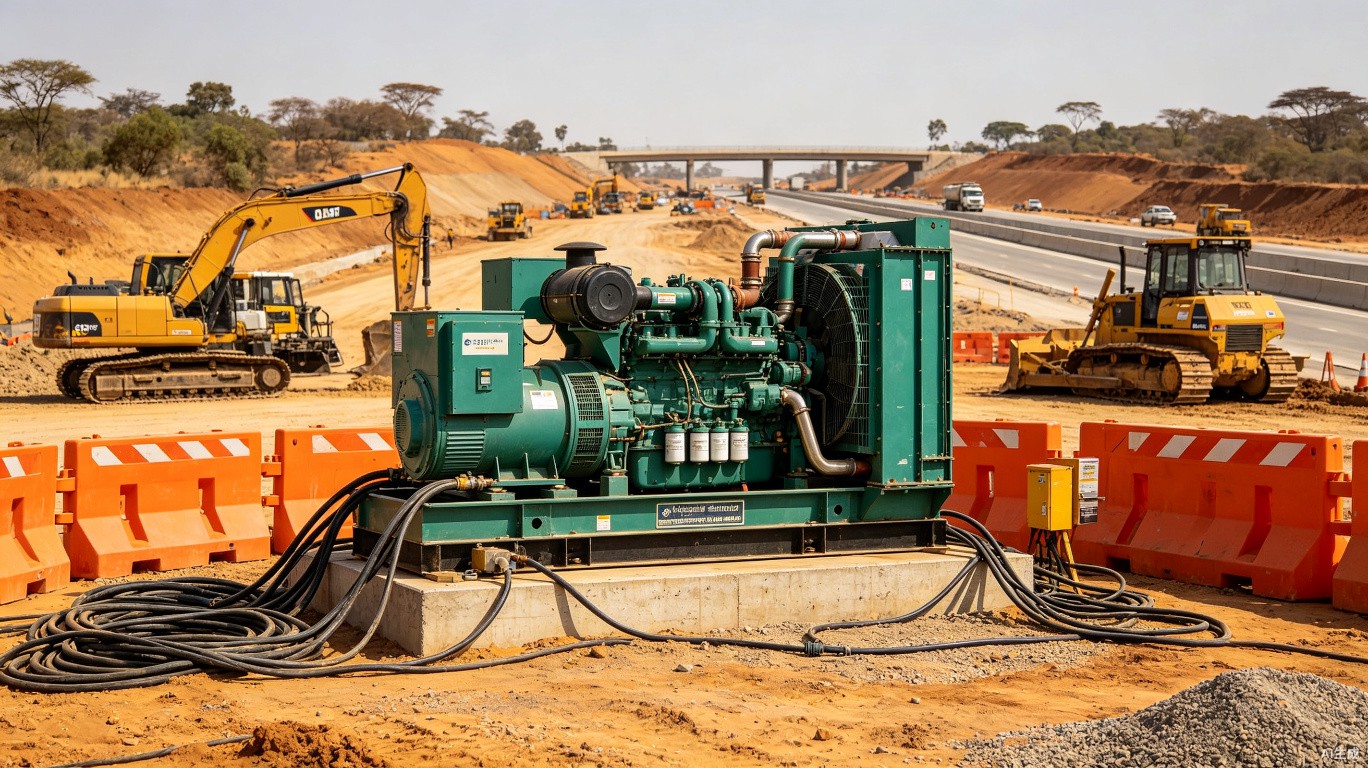 Kenya Mombasa highway construction generator power supply - 3x300kVA mobile generators for construction site